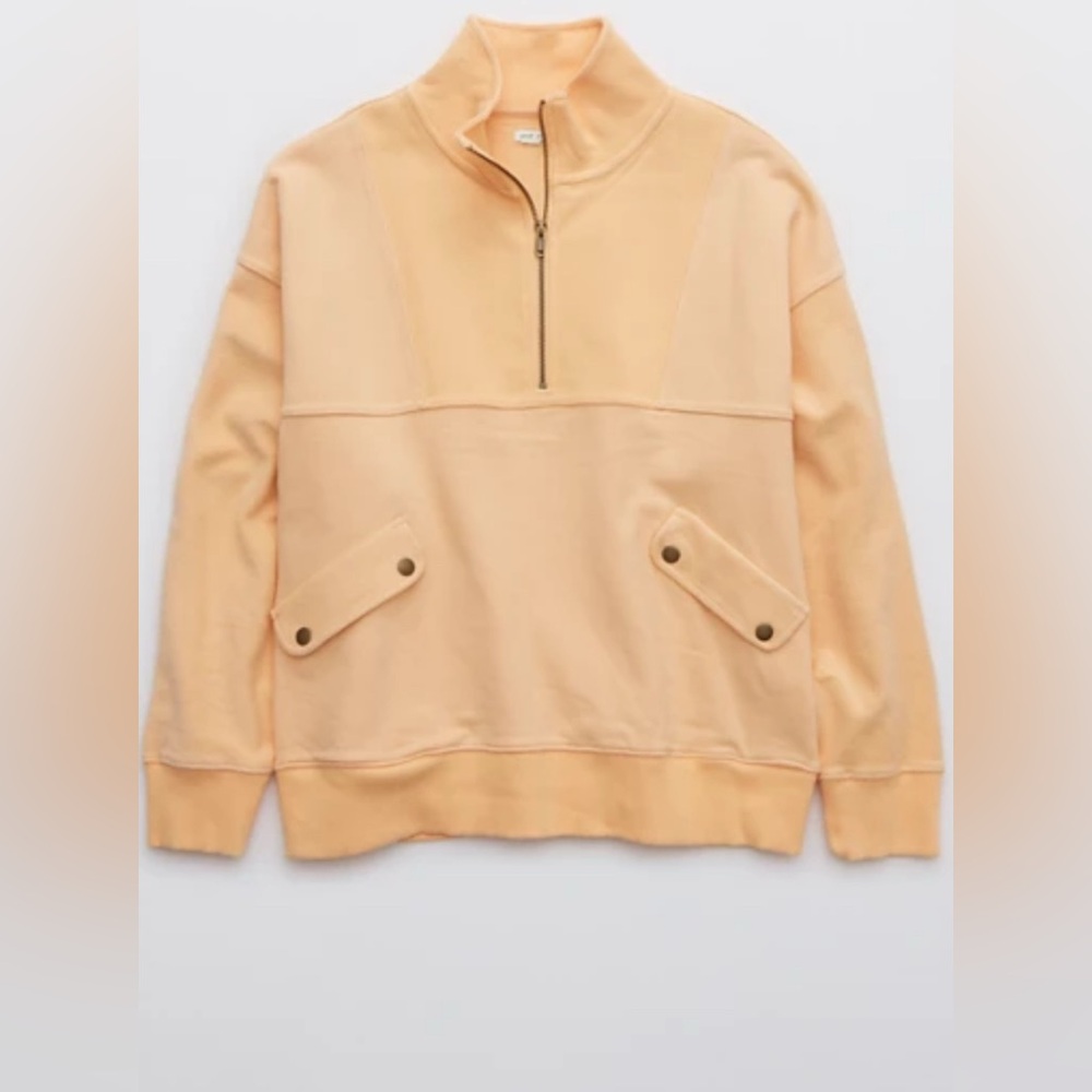 Aerie Luxe Motto Quarter Zip Sweatshirt - Acorn Leaf/Small